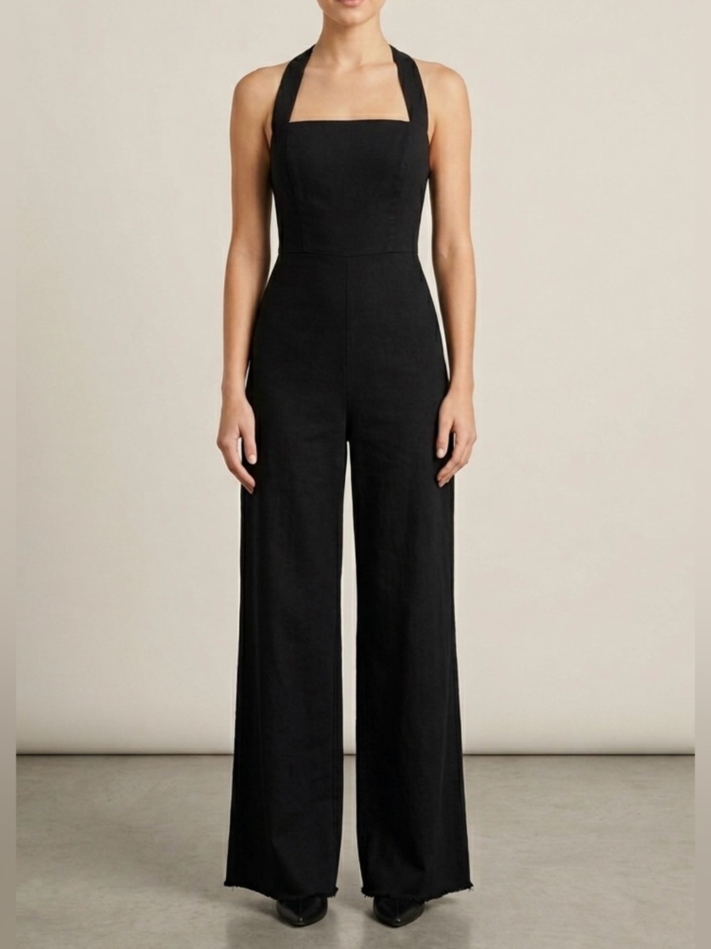 Forever 21 Black Halter Wide Leg Jumpsuit XS Criss Cross Open Back Romper Boho